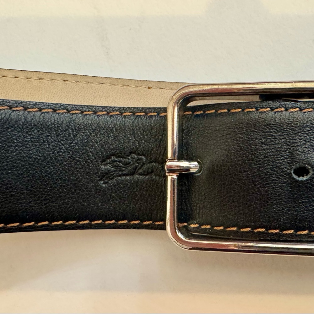 Longchamp black belt orange stitching chrome buckle 90’s. like new!